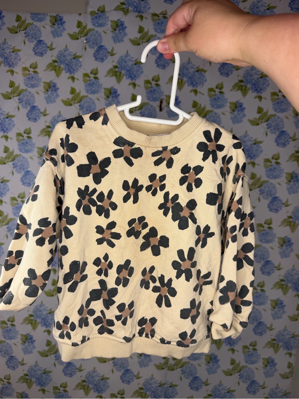 Zara Cream Floral Print Kids Sweatshirt with Black & Brown Flowers